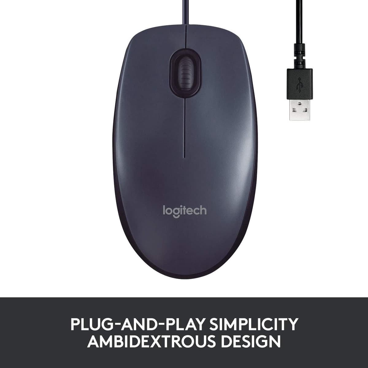 Logitech B100 Wired USB Mouse, 3-Buttons, Optical Tracking, Ambidextrous PC / Mac / Laptop - Black — view 3