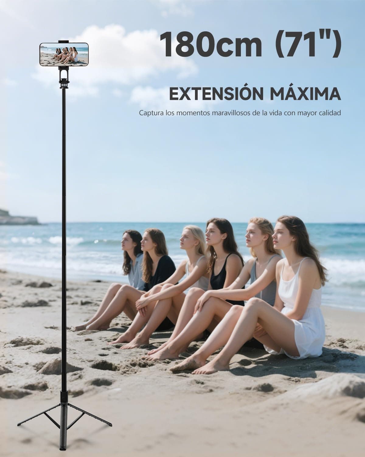 RISEOFLE 180cm Tripode para Movil & Palo Selfie - Tripode Movil Extensible Portátil con Mando Inalámbrico, Compatible con iPhone/Samsung/GoPro/Cámaras — view 3
