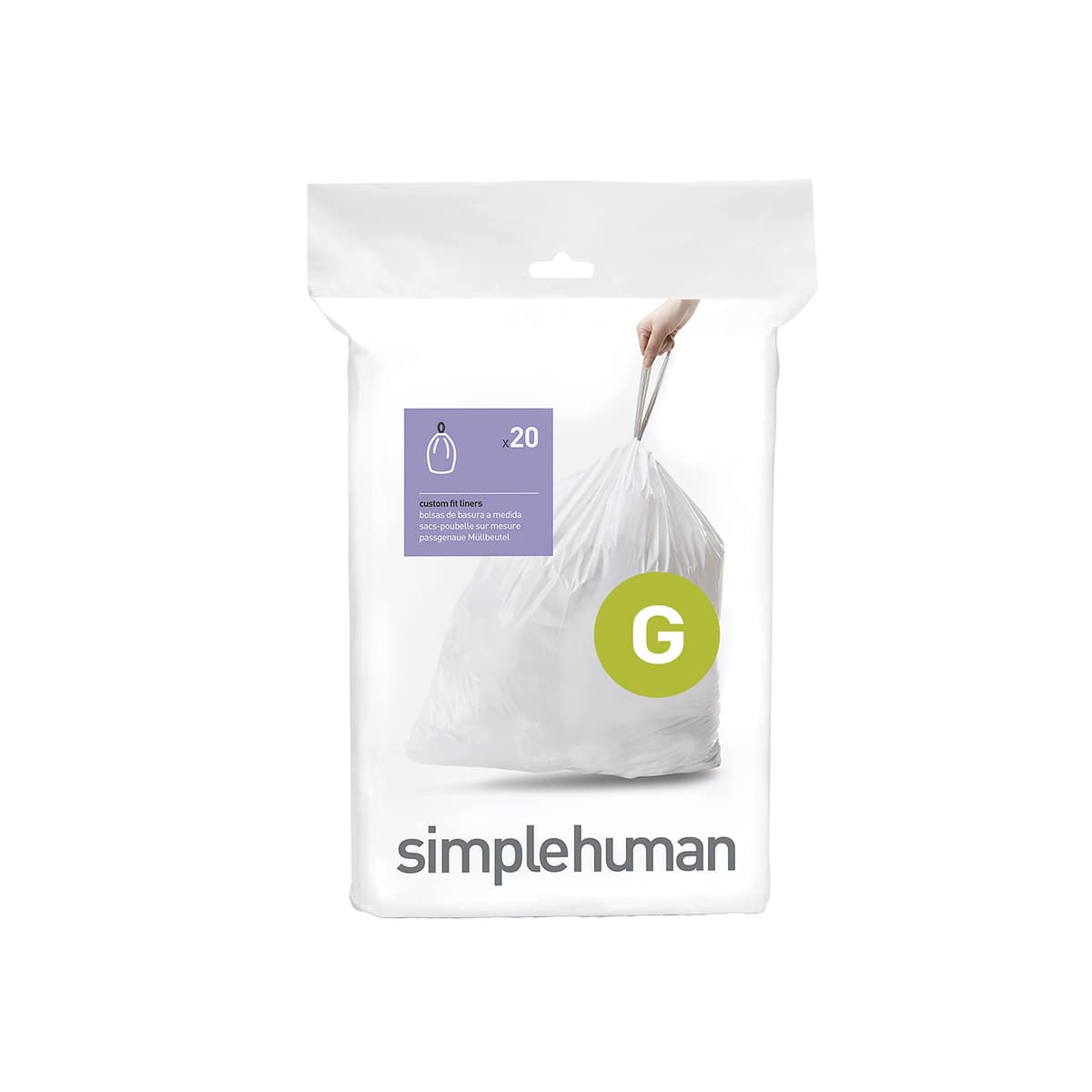 simplehuman CW0408 3 x paquete de 20 bolsas de basura a medida (60 bolsas), código V, plástico blanco — view 23