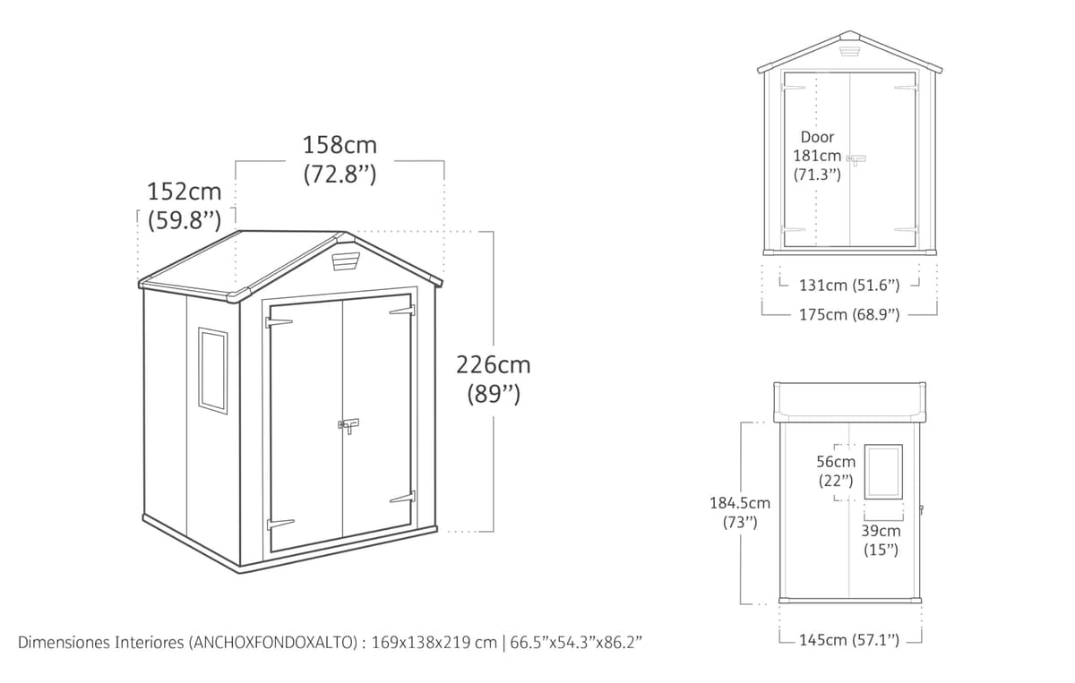 Keter Manor 6X5 - Caseta de jardín, 185x152x226 cm y 2,5m2, Suelo, Sistema de ventilación, Puerta y Ventana, Resistente al Agua, Color Gris — view 3