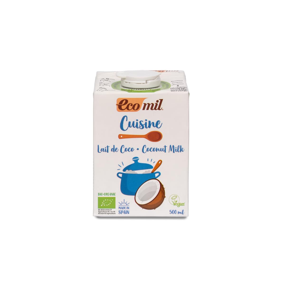 ECOMIL Cusine Coco Bio Crema A Base De Leche Para Cocinar. Sin Lactosa, Sin Gluten, Sin Azúcares Añadidos, Sin Soja, Sin Huevo, Sin Proteína Láctea Y Con Bajo Contenido En Sal, 500 Ml