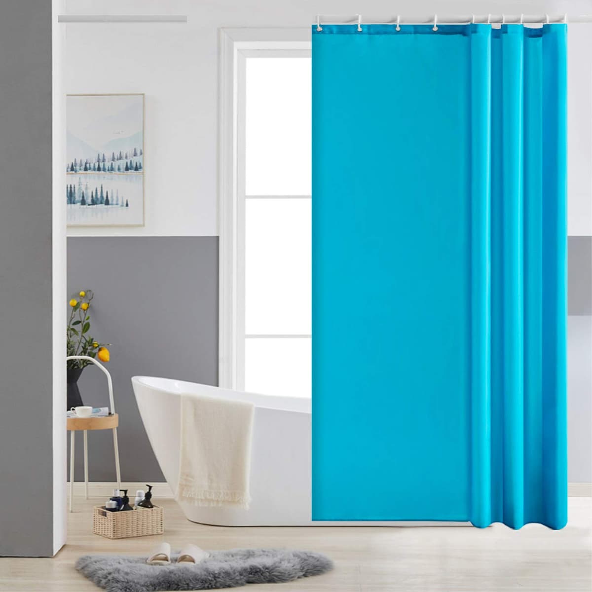 Furlinic Cortina Ducha 200x200cm Antimoho Impermeable Lavable Blanco Tela Poliéster Grandes Cortinas de Baño con 12 Aros de Cortina Ducha. — view 102