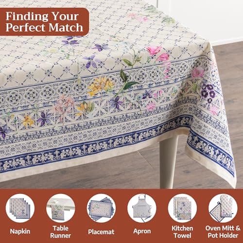 Maison d' Hermine Table Cloth Rectangle Table 100% Cotton 60 x 120 Inches Tablecloth Reusable Decorative for Dining Kitchen Room Farmhouse Party Home Hotel Restaurant Spring Summer - Faience — view 3
