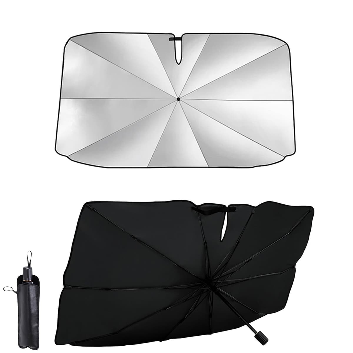 Car Windshield Sun Shade Umbrella, Foldable Windscreen Sunshade 360° Rotatable & Bendable, UV Protection Front Window Sunshade for Cars SUV Truck (140 x 79 cm)