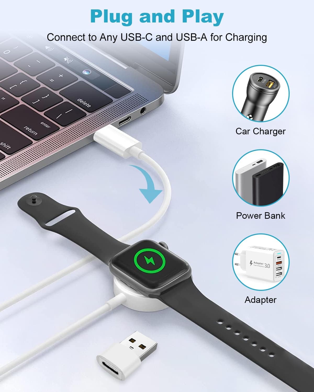 Watch Charger for Apple Watch 2M, iWatch Charger Cable Wireless Apple Watch Fast Charger Magnetic Charging Cable Apple Watch Charger USB C Compatible for Apple Watch Series 11/10/9/8/7/6/5/4/SE/Ultra — view 5