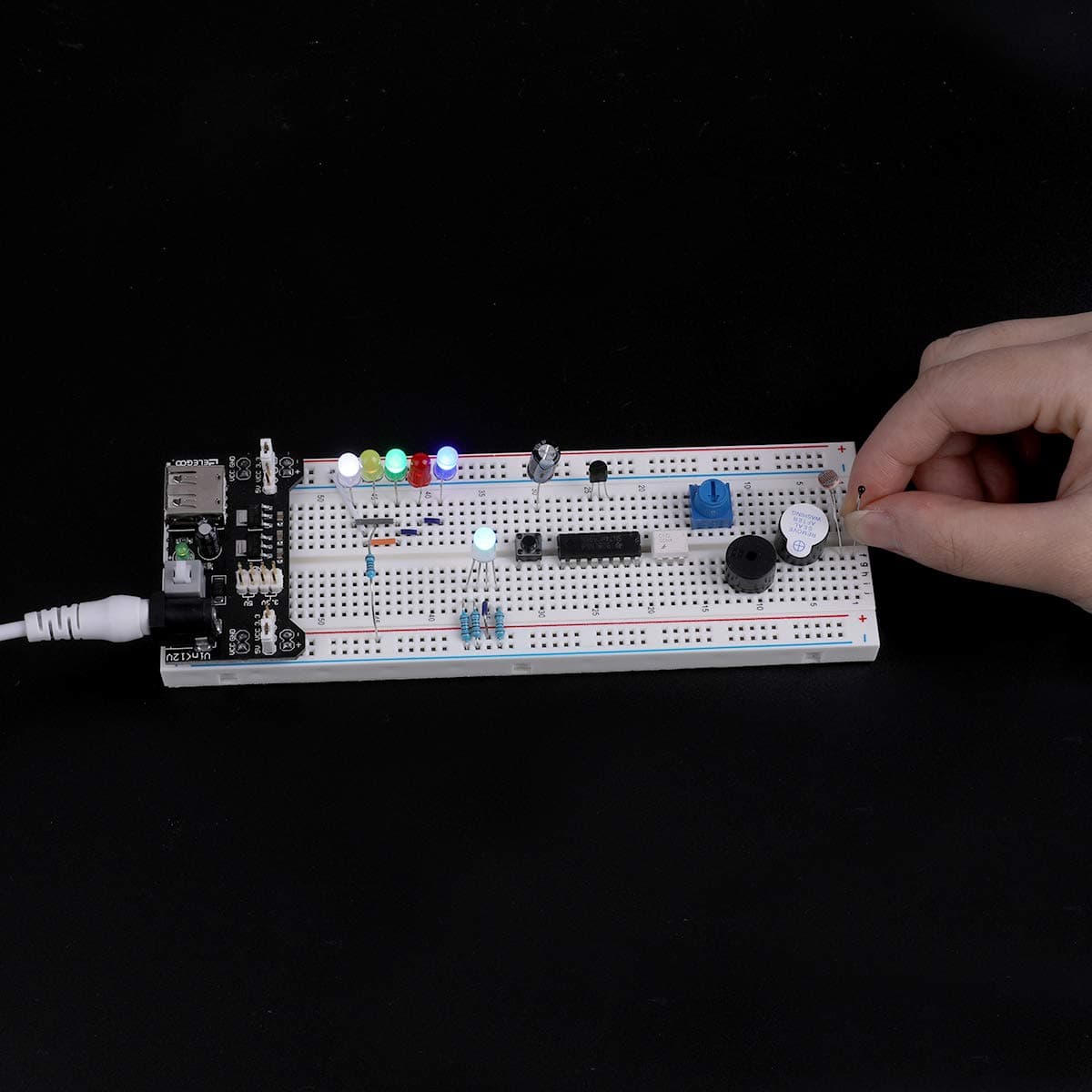 ELEGOO Electronics Fun Kit with Power Supply Module, Jumper Wire, Precision Potentiometer, 830 tie-points Breadboard for Arduino, Raspberry Pi, STM32, Datesheet Available — view 4