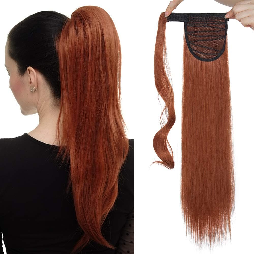 17"(43cm) SEGO Ponytail Long Synthetic Hair Looks Natural [Red Brown/Orange] Clip in Hair Extensions Curly Tail Ponytail Extension (90g) — view 87