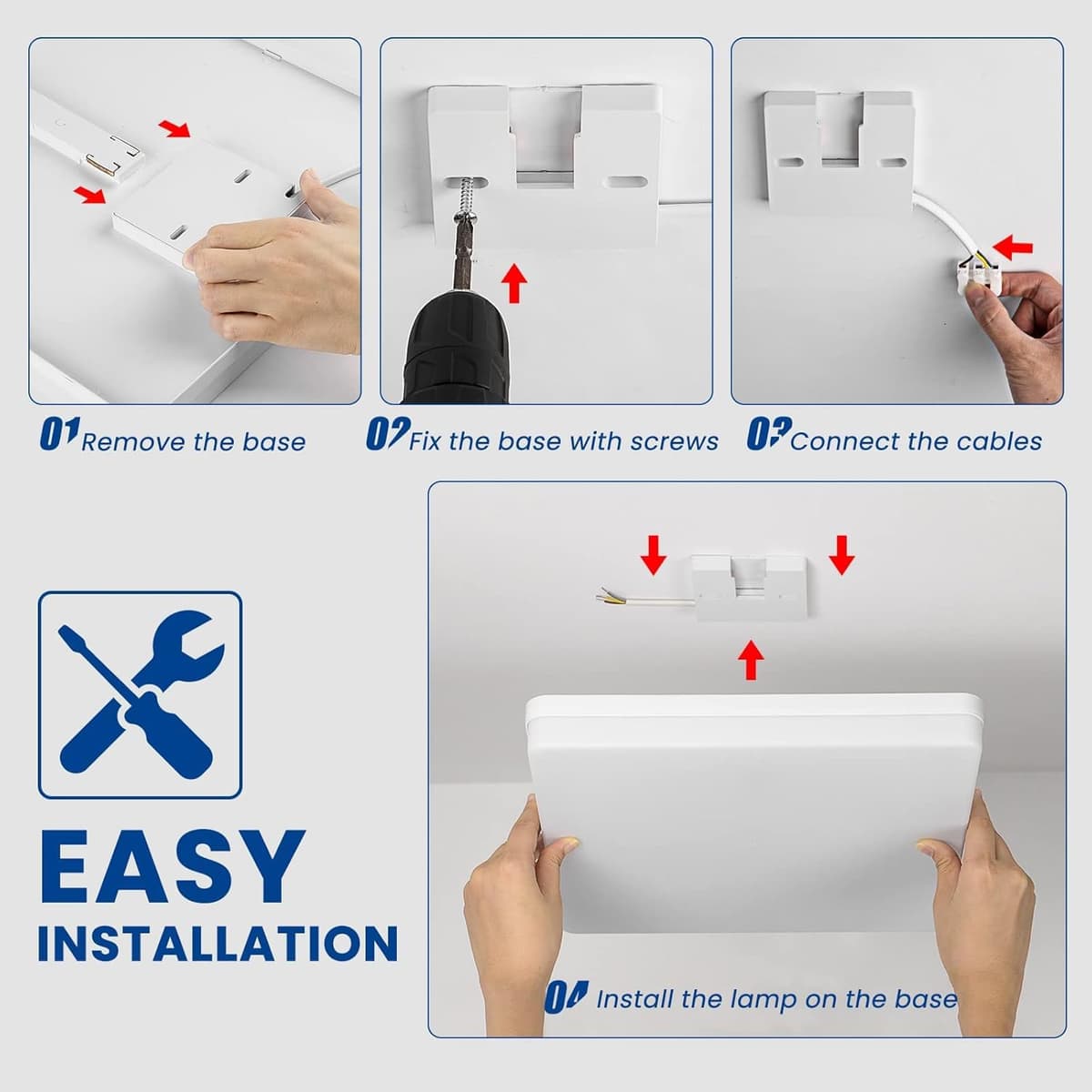 EASY EAGLE LED Lámpara de Techo 48W 4800LM Moderna Cuadrada Plafón Luz Led 6500K Lámpara Panel IP44 Impermeable para Baño Sala Dormitorio Cocina Oficina Comedor Ø30CM — view 7
