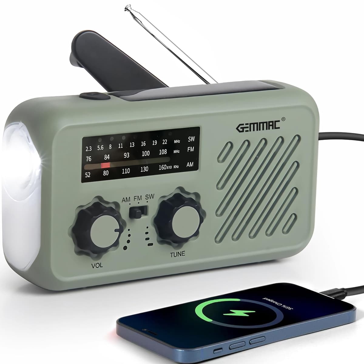 Portable Emergency Radio, FM/Am Emergency Radio with Solar Rechargeable Dynamo Radios with Crank with LED Flashlight and Reading Light 2000mAh Powerbank SOS Alarm USB Outdoor Camping