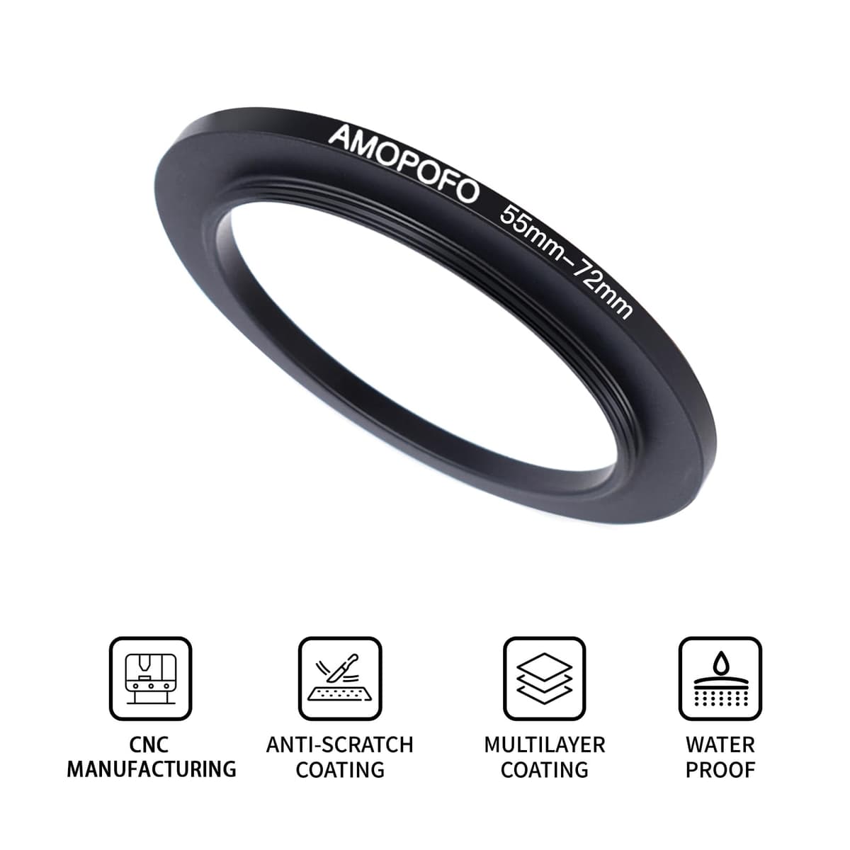 55mm Lens to 72mm Camera Filter Ring,55mm-72mm Step Up Ring For Filters,Made Of CNC Machined aluminum.for 72mm UV,ND,CPL Camera Filter accessories — view 2