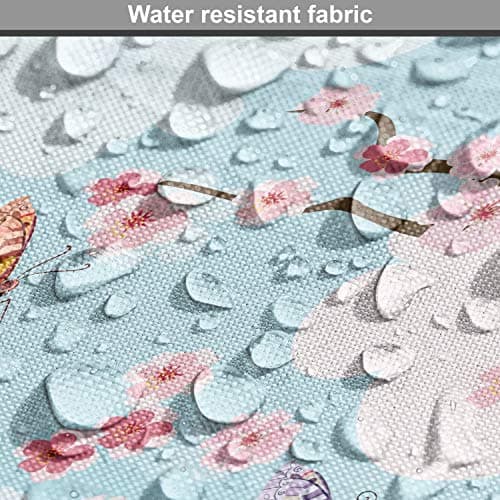 Ambesonne Cherry Blossom Fabric by The Yard, Fantasy Composition with Spring Inspired Nature Elements Butterflies Clouds, Decorative Fabric for Upholstery and Home Accents, 1 Yard, Pastel Blue — view 5
