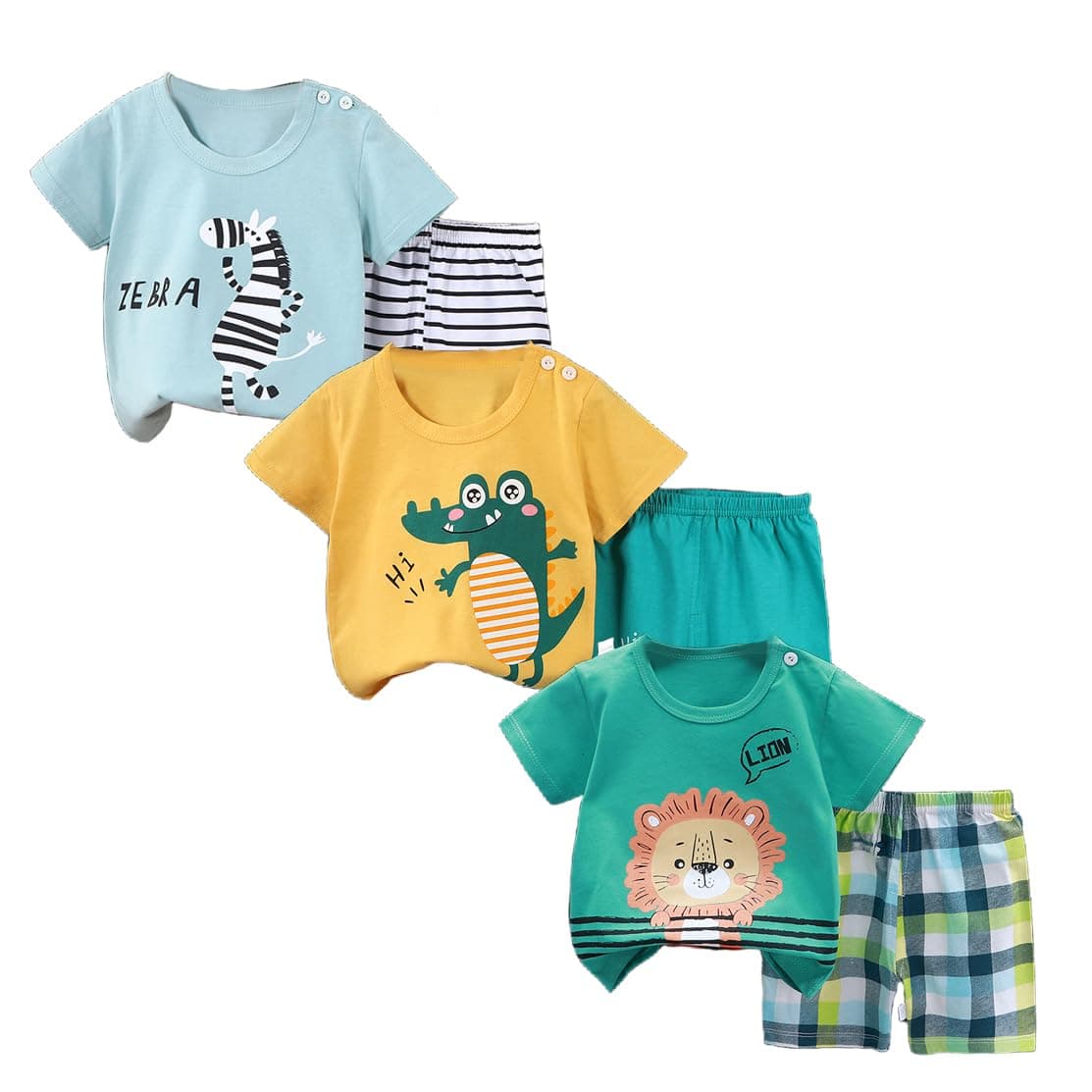 Bebé Niños Conjunto de 3 Juegos de Manga Corta y Pantalones Cortos de Media Manga, Paquete de 6 (con/sin Hebilla para el Hombro) — view 4