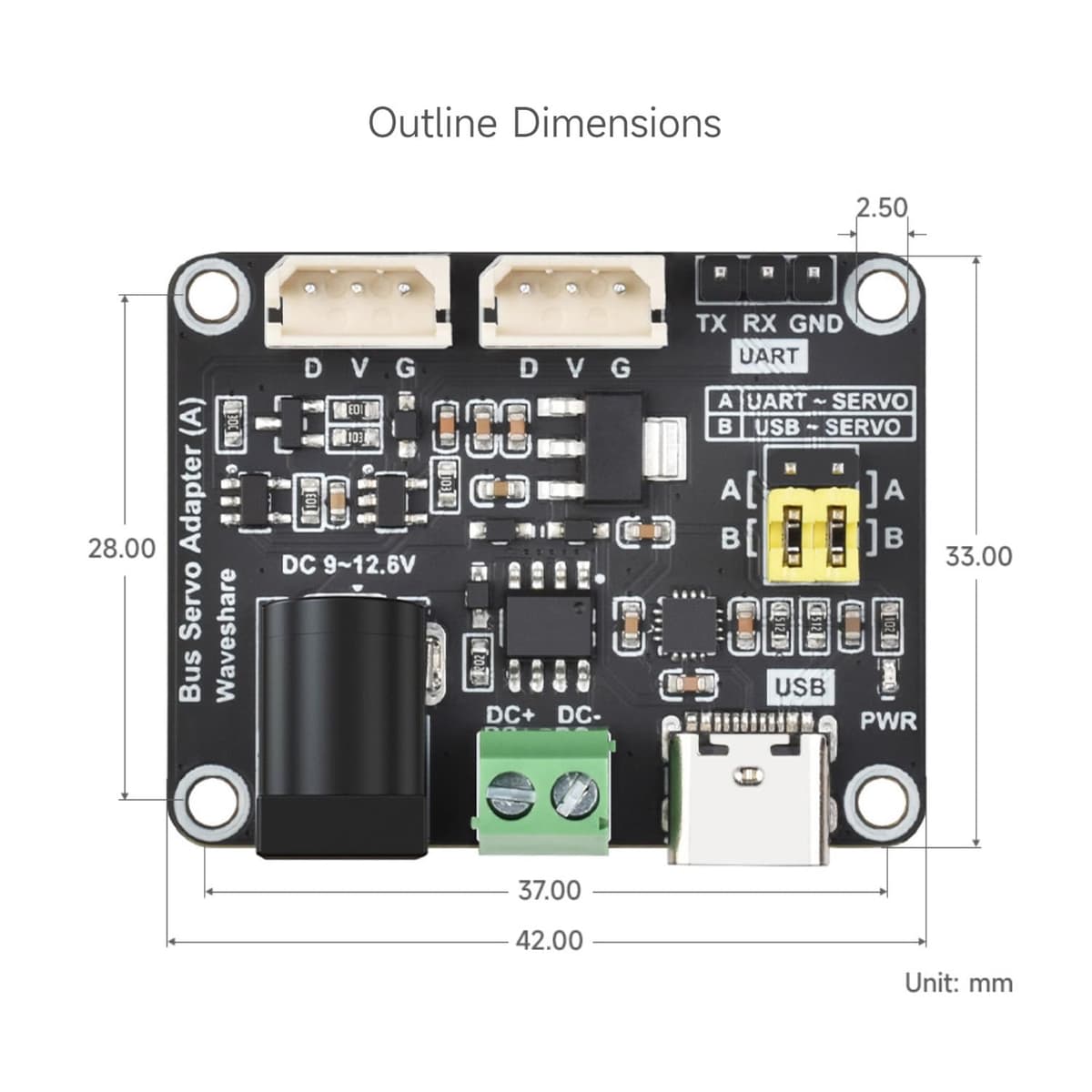 Waveshare Serial Bus Servo Driver Board, Integrates Servo Power Supply & Control Circuit, Applicable for ST/SC Series Serial Bus Servos, Small Size, Easy to Integrate — view 7