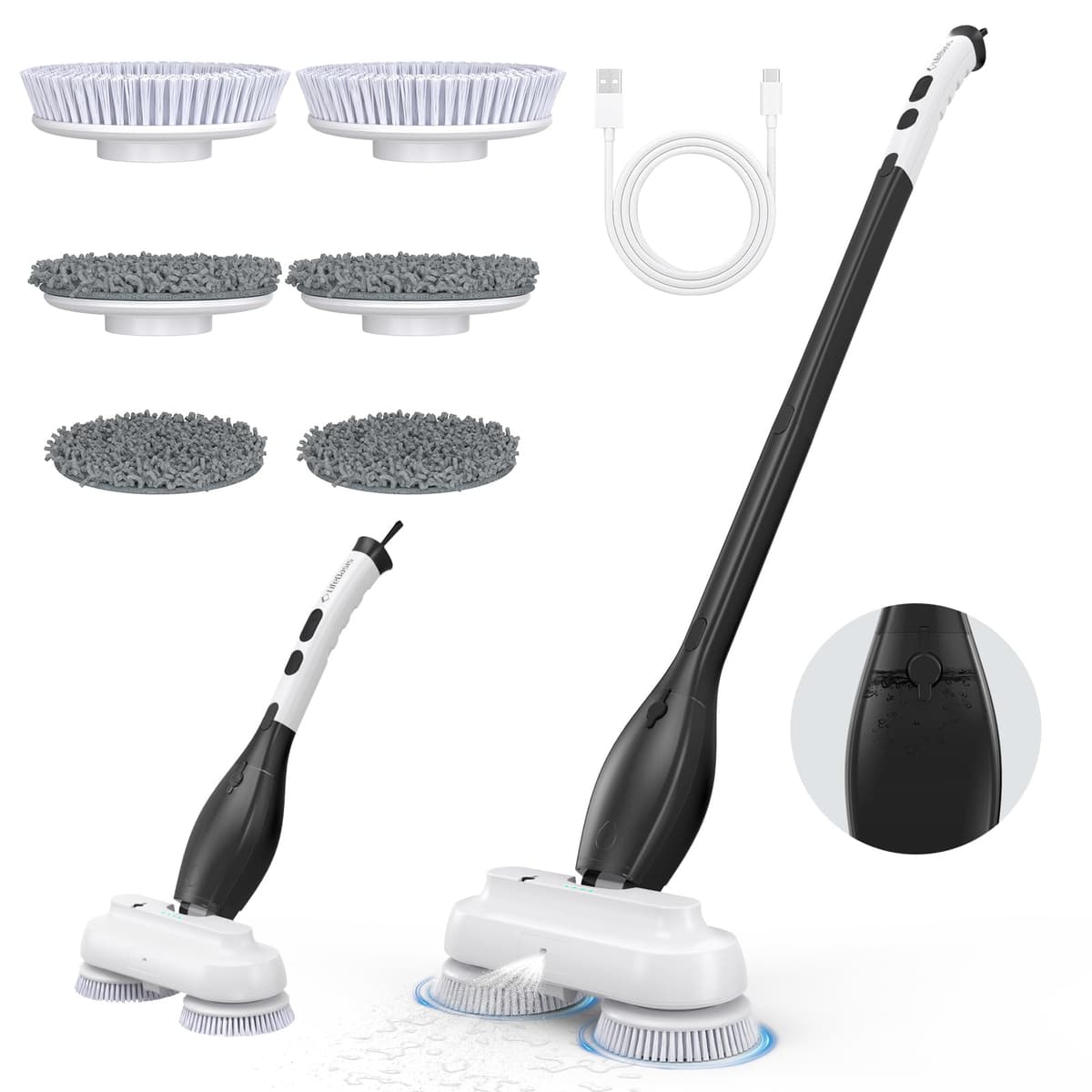 LifeBasis Fregona y Fregadora Eléctrica 2en1 con Pulverizador Impermeable IPX8,Tanque de Agua de 800ML,Fregadora Eléctrica y Mango Extensible Ajustable para Pisos de Mármol,Laminado,Madera y Baldosas