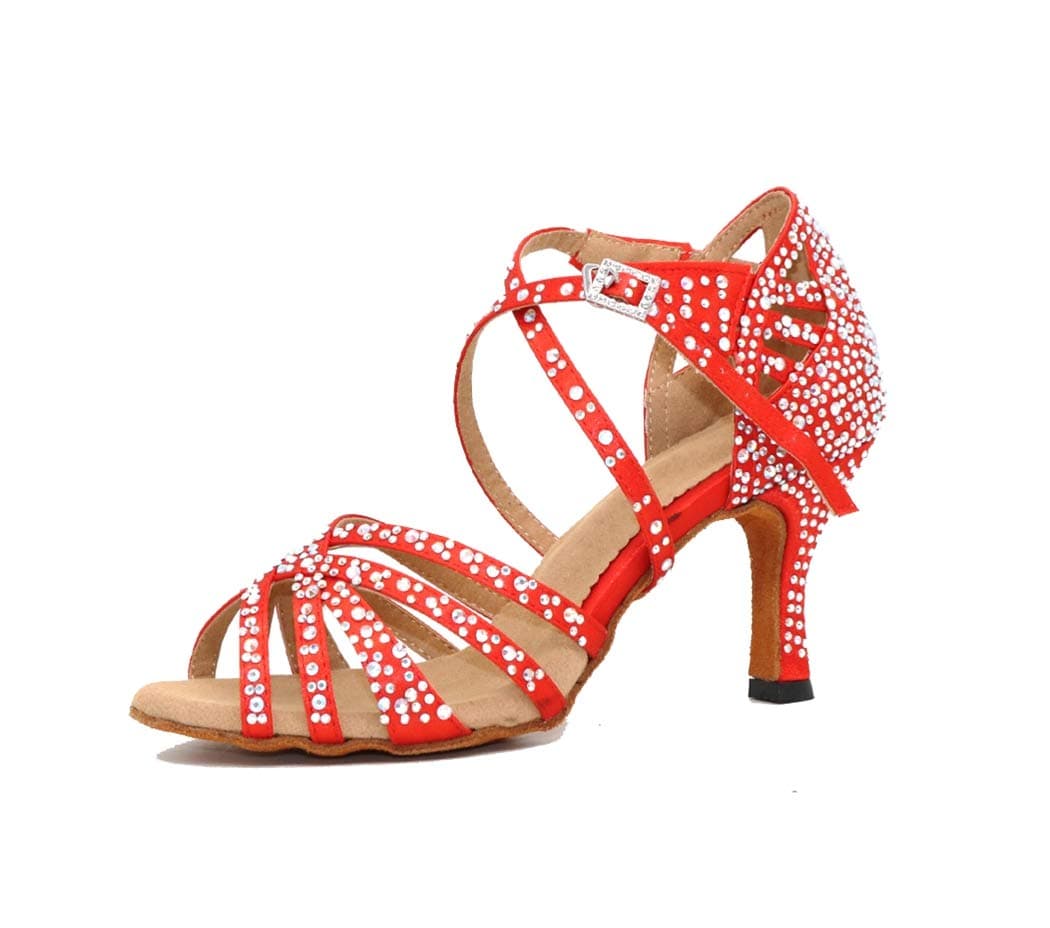Sandalias de baile moderno latino con correa cruzada para mujer, con diamantes de imitación de tango social, bailes, Tacón marrón de 9 cm. — view 18