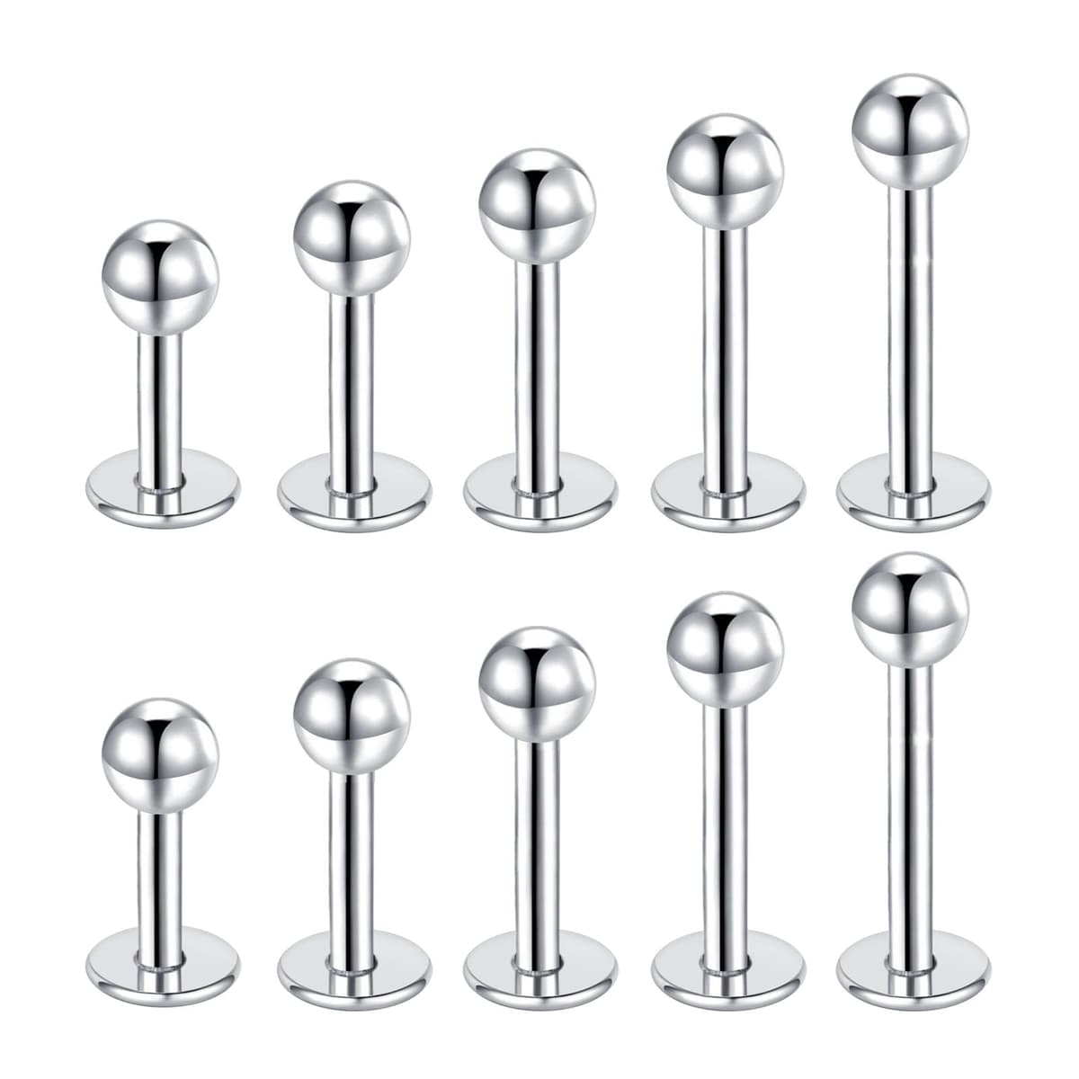 Besyvvin Lip Bars Labret Studs 16G Stainless Steel Plastic Flat Back Helix Tragus Cartilage Earring Stud 4-12MM Monroe Medusa Piercing Jewellery Silver Gold