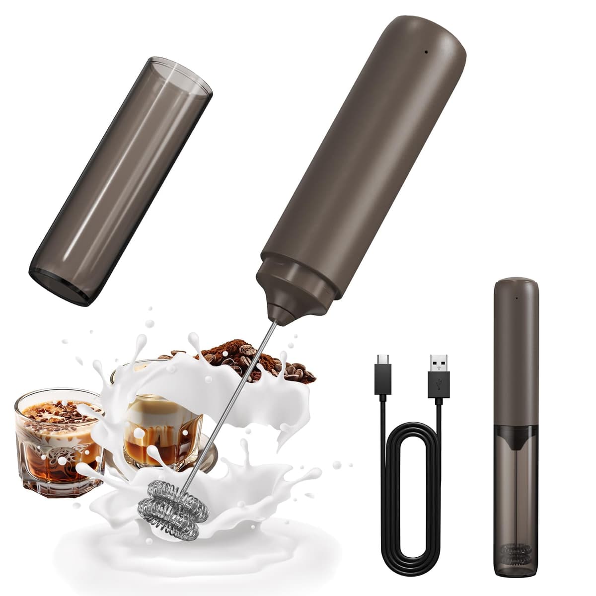 CIRCLE JOY Montalatte a Mano con Supporto, Frullino Montalatte Elettrico, a Batteria Mini Schiumatore per Latte, Cappuccino, Matcha, Regalo da Cucina, Nero — view 19