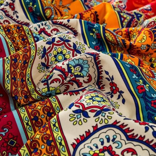 Bohemian Duvet Cover Set Full Colorful Floral Boho Striped Bedding Set Ultra Soft Microfiber Double Duvet Cover Southwestern Indian Tribal Reversible Bedding Exotic Style Decor Boho Comforter Cover — view 3