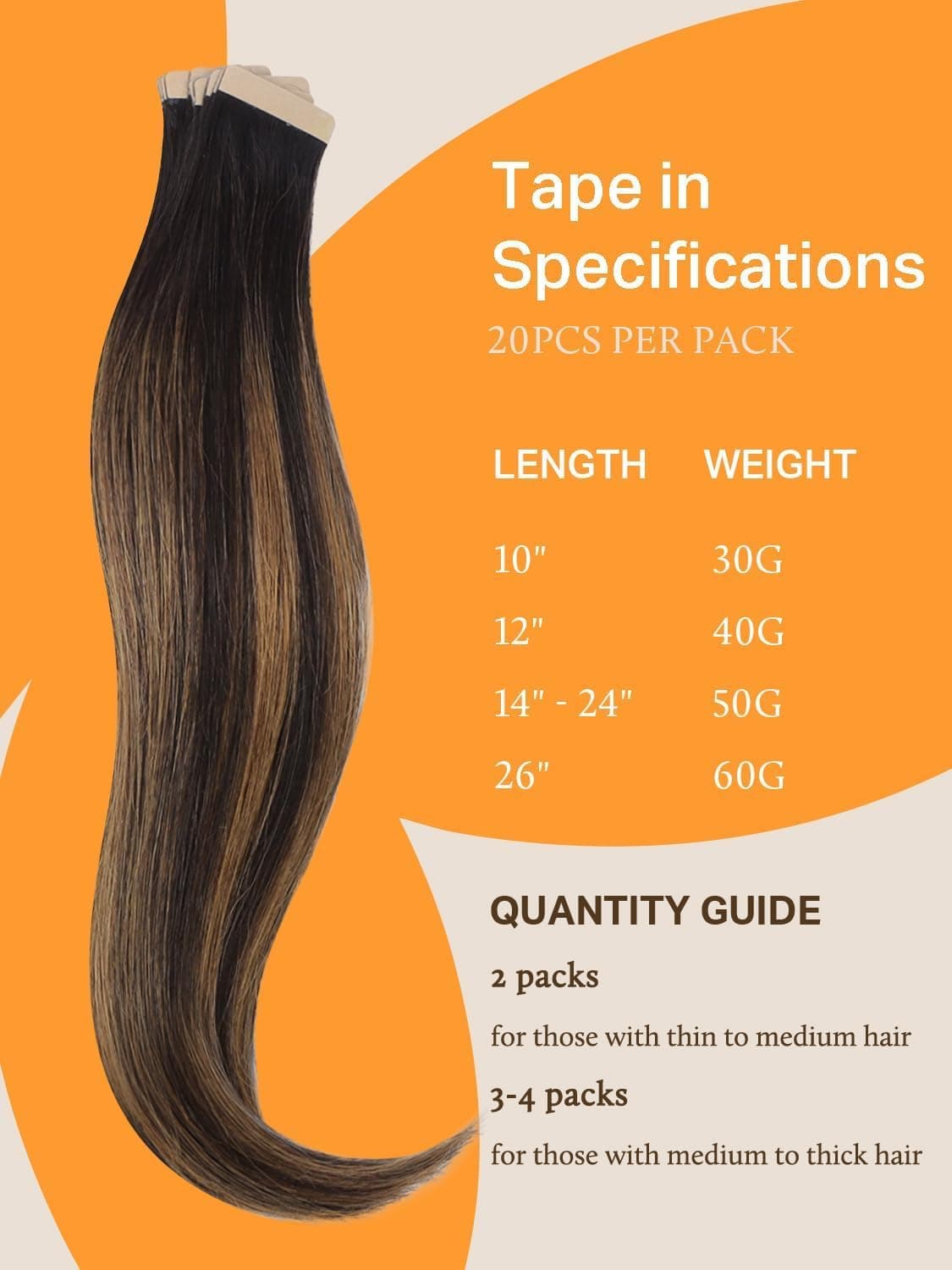DOORES Tape in Hair Extensions Human Hair Balayage Dark Brown to Chestnut Brown 20pcs 50g 20 Inch Silky Straight Tape in Human Hair Extensions — view 4