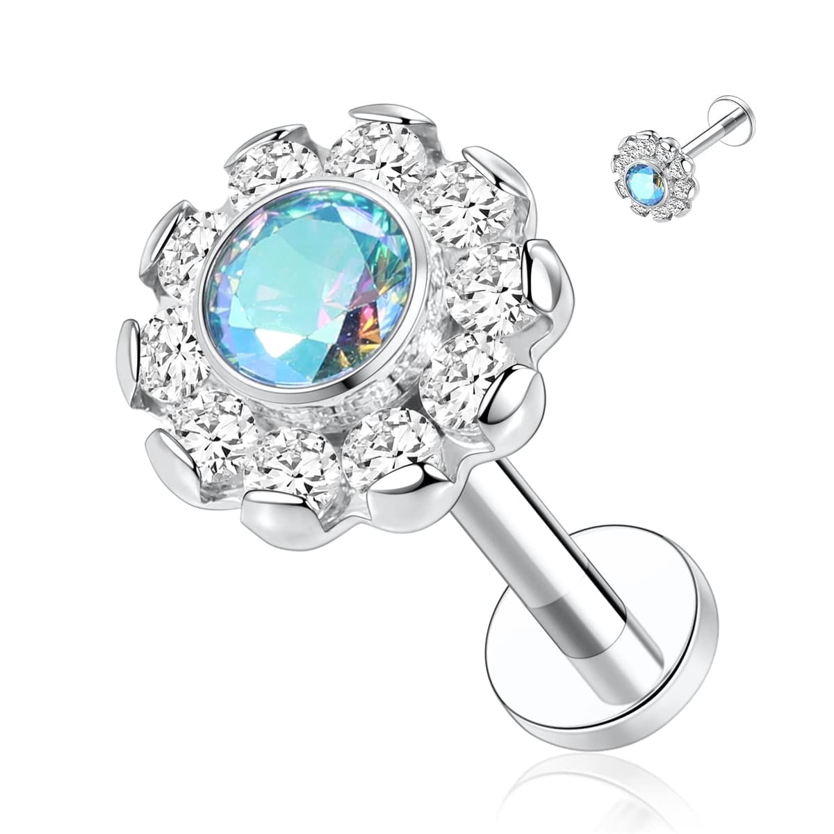 hengkaixuan 16G Titanium Labret Studs - Internally Threaded Flatback - Unisex - Silver - Piercing Jewellery — view 23