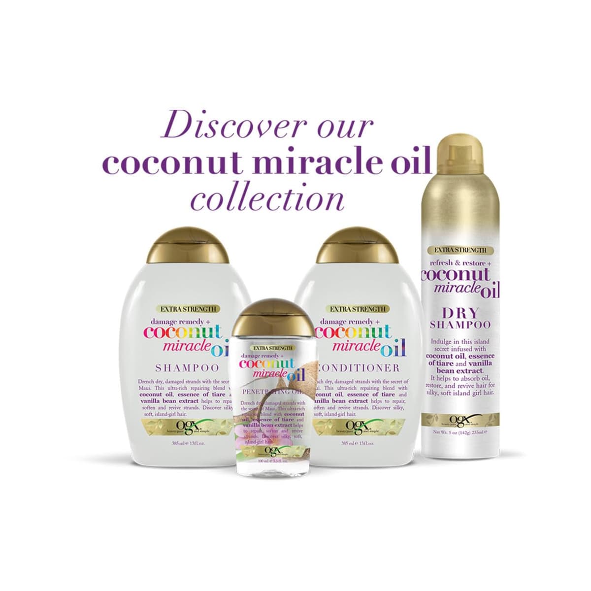 OGX Coconut Miracle Oil Extra Strength Penetrating Hair Oil for Dry, Damaged, and Frizzy Hair, Intense Hydration, Frizz Control, and Shine with Coconut Oil, Tiare, and Vanilla Bean Extracts, 100 ml — view 7