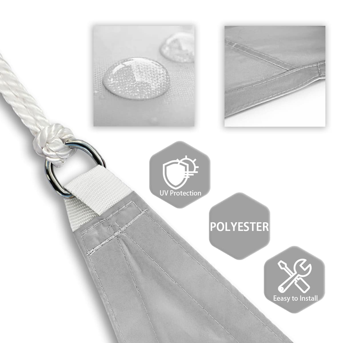 Patio Paradise 10' x 15' Sun Shade Sail Waterproof Gray Rectangle Shade Canopy UV Block Tarp Cloth Outdoor Patio Cover for Garden Backyard Deck Awning — view 2