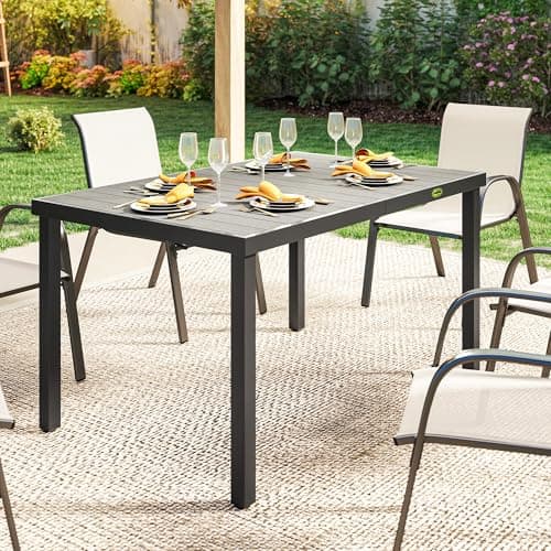 Outsunny 55" Outdoor Dining Table for 6, Rectangular Patio Table with Slatted Wood-Plastic Composite Top and Steel Frame for Garden, Backyard, Deck, Grey — view 6