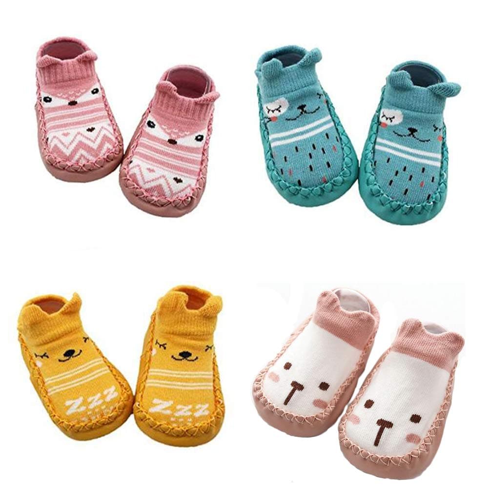 4 Paires de Chaussons Chaussettes Semelle Souple Antidérapants Pour bébé - 0-24 Mois — view 3