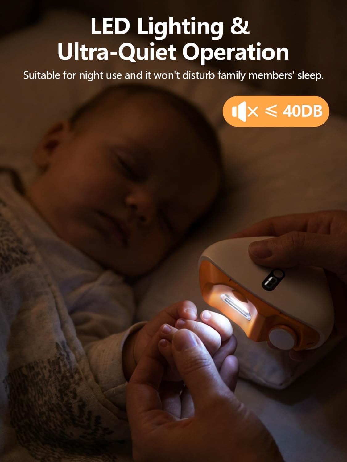 Cortauñas Eléctrico Nuevo 2026, Cortauñas y Pulidor Eléctrico 2 en 1 Con 3 Velocidades, Compartimento para Uñas, Carga USB-C, Lluminación Auxiliar LED, Para Bebés, Adultos y Personas Mayores (Naranja) — view 4