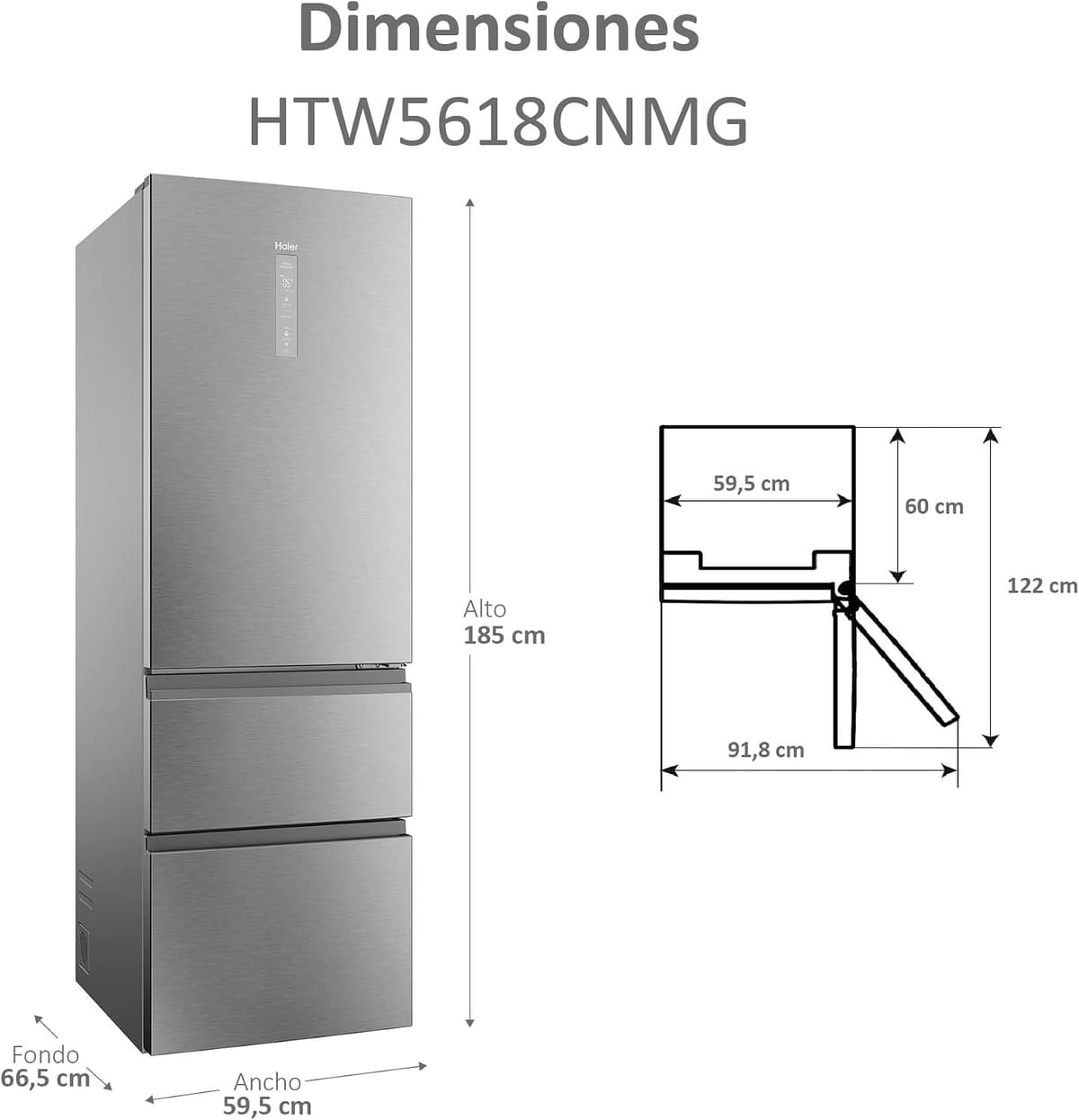 Haier 3D 60 Series 5 HTW5618CNMG - Frigorífico Combi, Cajones Direct Access, Circular AirFlow, WIFI, Tecnología ABT, Motor In — view 2