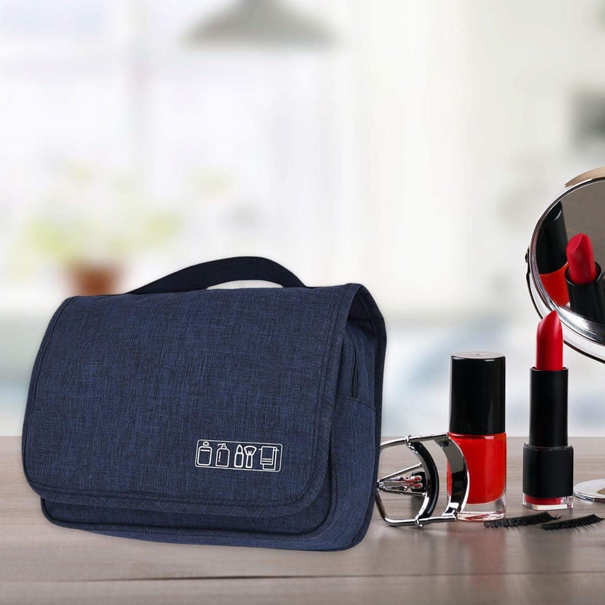 FAVORTALK Hanging Toiletry Bag for Women Navy Wash Bag Travel Makeup Cosmetic Organizer for Men Waterproof Toiletries Organizer for Business Trip Vacation 9.8x3.9x6.7 Inch - XSB12011 — view 5