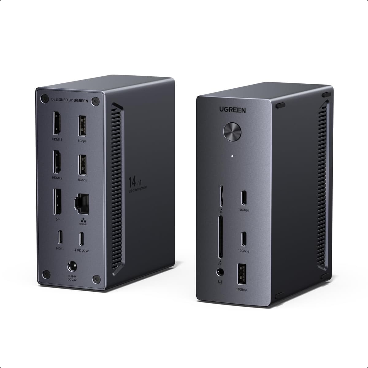 UGREEN Docking Station, Triple 4K Display (2x DP+ HDMI), 14-Port USB-C Dock, 100W Max Charging for Laptop, 27W Max USBC, 10Gbps USB-C/A, 170MB/s SD, Ethernet, Audio, 140W Power Supply for Dell, HP — view 9