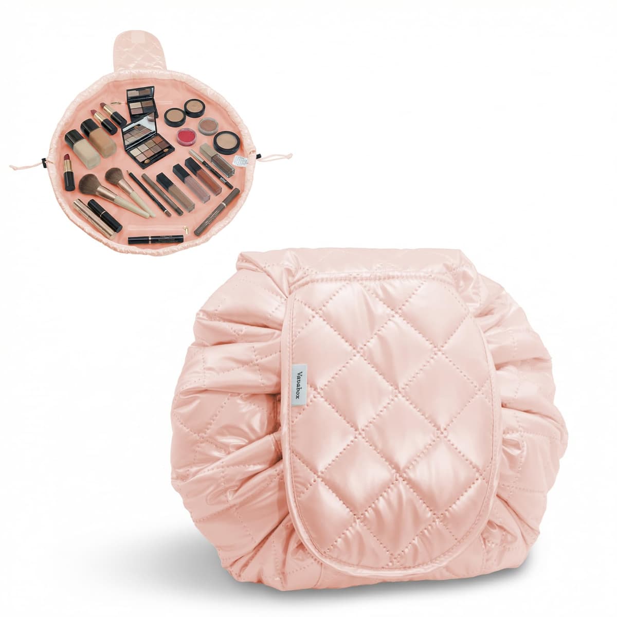 Lazy Drawstring Makeup Bags, Large Capacity Waterproof Travel Portable Cosmetic Bag Pouch Makeup Pouch Storage Organiser for Women Girl (Flamingo) — view 11