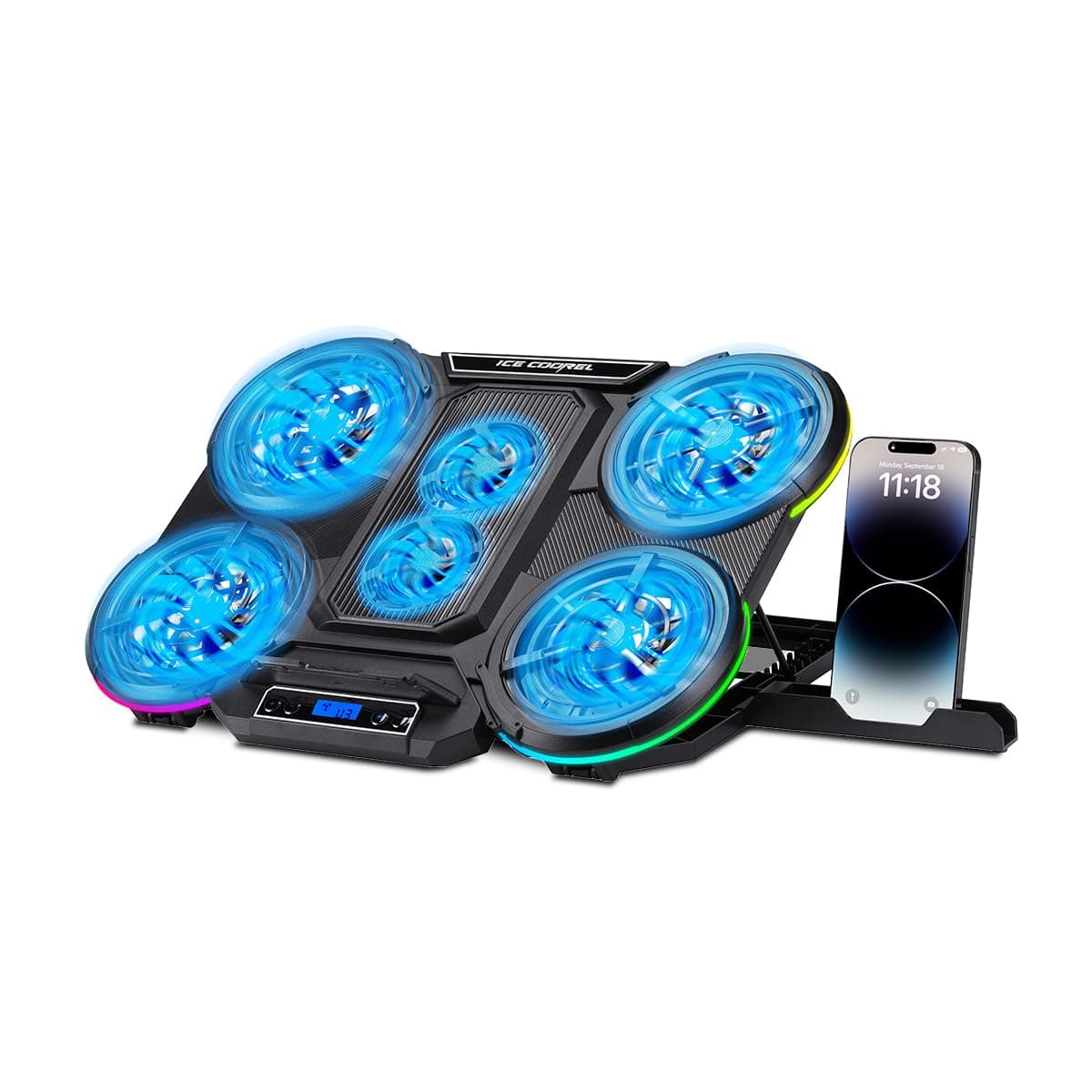 NK Base Refrigeradora Portátil - Ventilador Ordenador Portatil de 12-17" con Soporte, 4 Ventiladores Silenciosos, 2 Puertos USB, Refrigeración Rápida, Luz LED Azul - Color Negro — view 10
