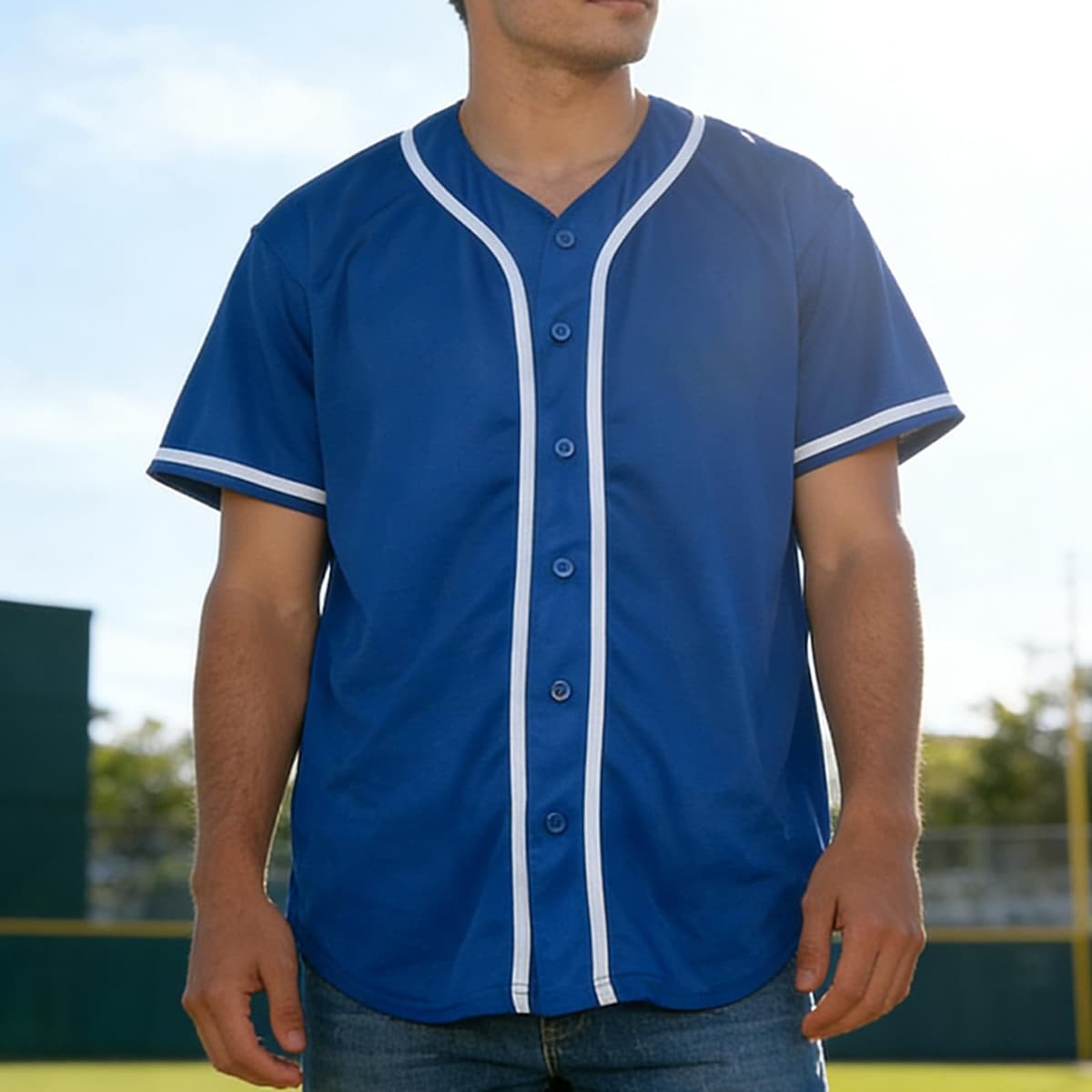 Camiseta de béisbol en blanco, camiseta casual de manga corta con botones