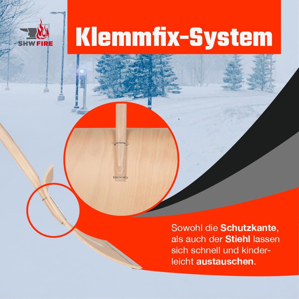 SHW-FIRE Pala quitanieves con pala de 50 cm y mango ovalado de 150 cm, pala con 5 capas de madera contrachapada encolada con borde protector de aluminio, pala de nieve premium con mango de madera de — view 8