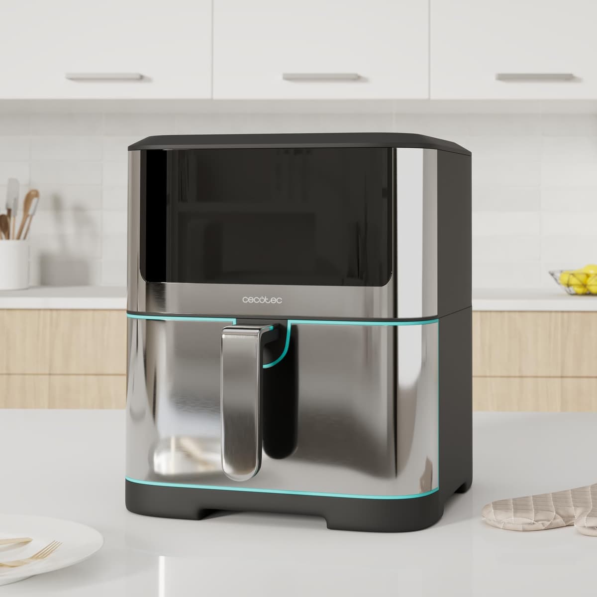 Cecotec Freidora de Aire sin Aceite de 8 L Cecofry Supreme 8000 Air Fryer. 1800 W, Panel Táctil, 30º-200 ºC, 10 Modos Preconfigurados, Pre-heat, Alerta, Acabados en Acero Inoxidable — view 2