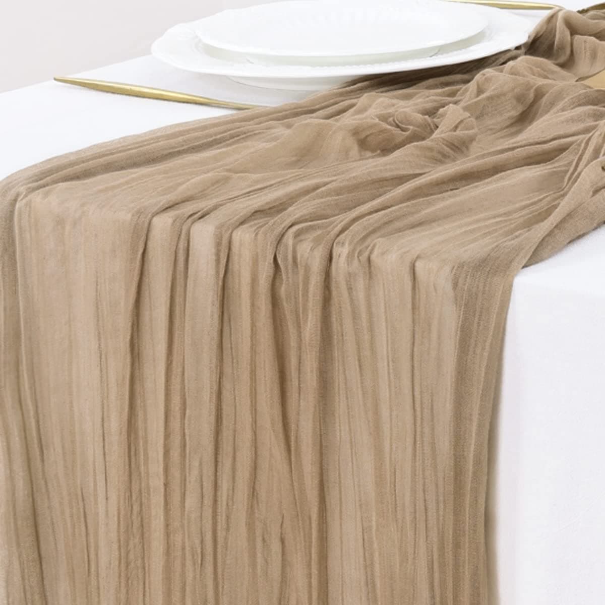 Socomi Beige Cheesecloth Table Runner Easter Spring Boho Rustic Gauze 120 inch 10FT Cheese Cloth Runner for Wedding Party Baby Shower Birthday Home Decor Holiday Decorations — view 52