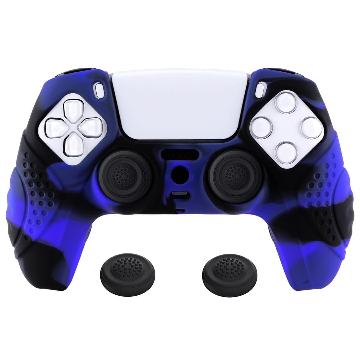 eXtremeRate PlayVital Guardian Edition Ergonomic Soft Anti-Slip Controller Silicone Case Cover for ps5, Rubber Protector Skins with Black Joystick Caps for ps5 Controller - Green & Black — view 12