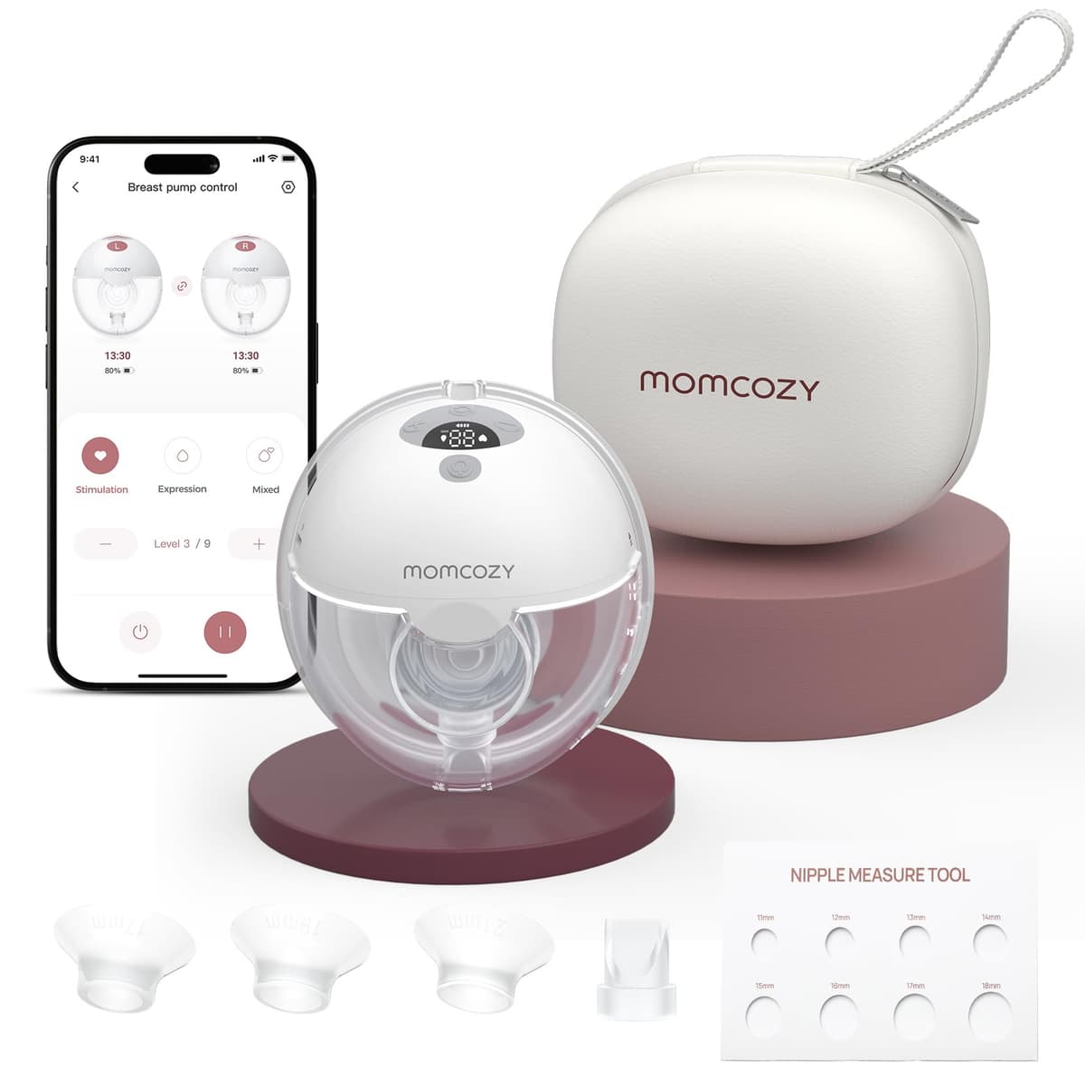 Momcozy M5 Smart Breast Pump, APP Controlled Wearable Hands‑Free Electric Pump, 3 Modes 9 Suction Levels, Portable Lightweight Pump, 24mm Flange, 1 Count, Quill Gray