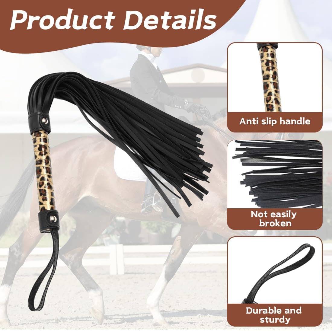 Látigo de Cuero, Herramienta de Entrenamiento Diario para Caballos, Riendo para Salto y Carreras, Escobillón con Flecos, Accesorios para Disfraces, Deportes al Aire Libre, Fusta Equitación — view 3
