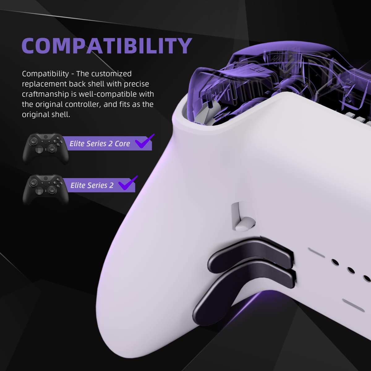 eXtremeRate Replacement Bottom Shell Case for Xbox Elite Series 2 Controller, Custom White Back Housing Shell Cover for Xbox Elite Series 2 Core Wireless Controller Model 1797 - WITHOUT Controller — view 3