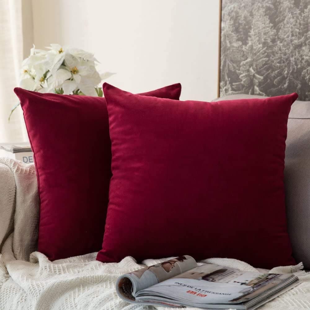 MIULEE Pack of 2 Fall Velvet Soft Solid Decorative Throw Pillow Covers Square Cushion Cases for Sofa Couch Bedroom Living Room Car Home Decor 18 x 18 Inch 45 x 45 cm Orange — view 7
