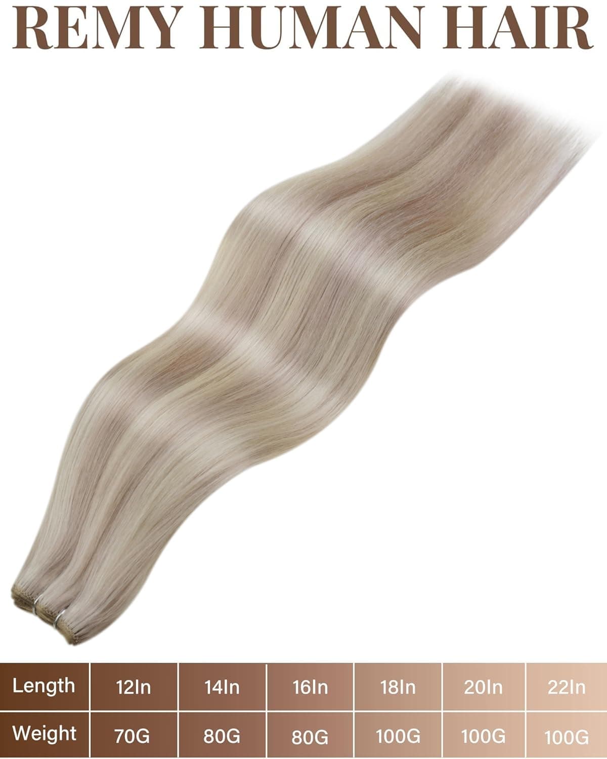 Hetto Weft Hair Extensions Real Human Hair Ash Blonde Highlights Light Blonde 20 Inch 100g - Salon Weft Hair Extensions Sew in Human Hair Wefts Hand-Tied, Durable for Full Head Styling #18/613 — view 4
