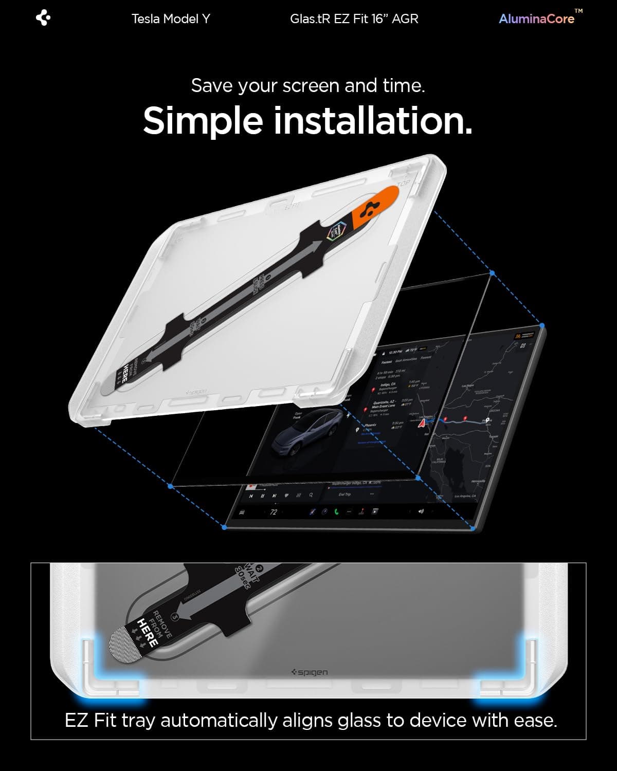 Spigen Glas.tR EZ Fit Anti-Glare Matte Tempered Glass Screen Protector for Tesla Model Y L(2026), Model Y Standard(2026), Model Y Performance(2024-2026), Model Y Premium(2026) 16 inch - 1 Pack — view 5