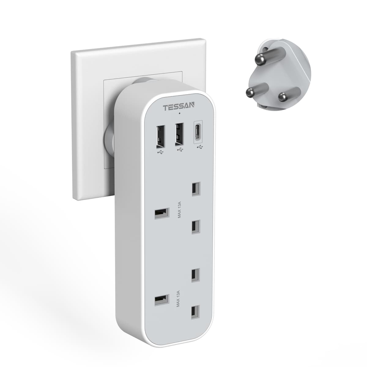 UK to Switzerland Plug Adapter, TESSAN Swiss Plug Adapter with 3 USB Ports (1 USB C), 2 Way Grounded Type J Travel Adaptor for Jordan, Liechtenstein, Madagascar, Rwanda — view 12