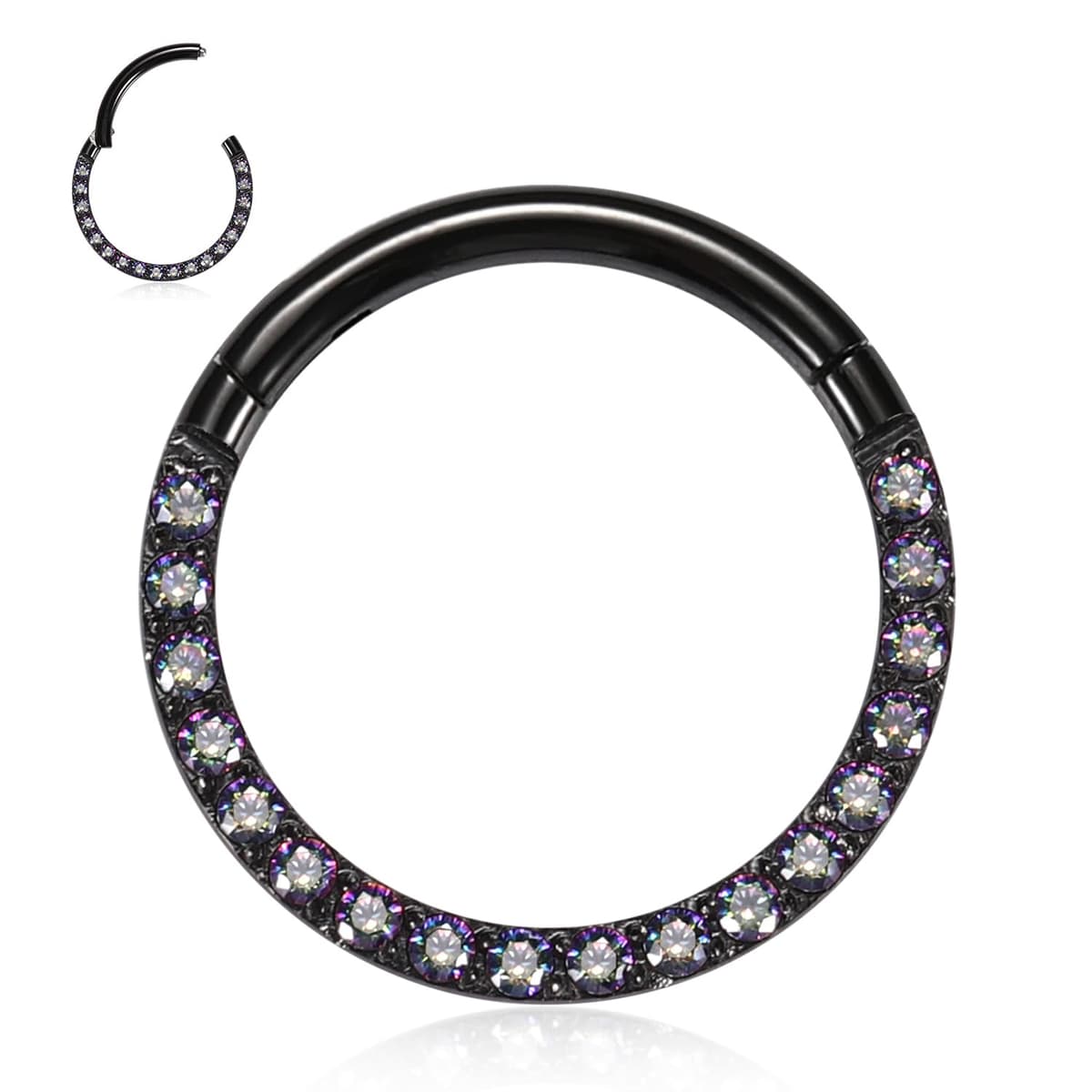 AROWRO 18G 16G 14G Nose Hoop Ring Septum Clicker Earrings CZ Opal Cartilage Conch Helix Tragus Hoop Earrings Daith Piercing Jewelry 316L Surgical Steel — view 12