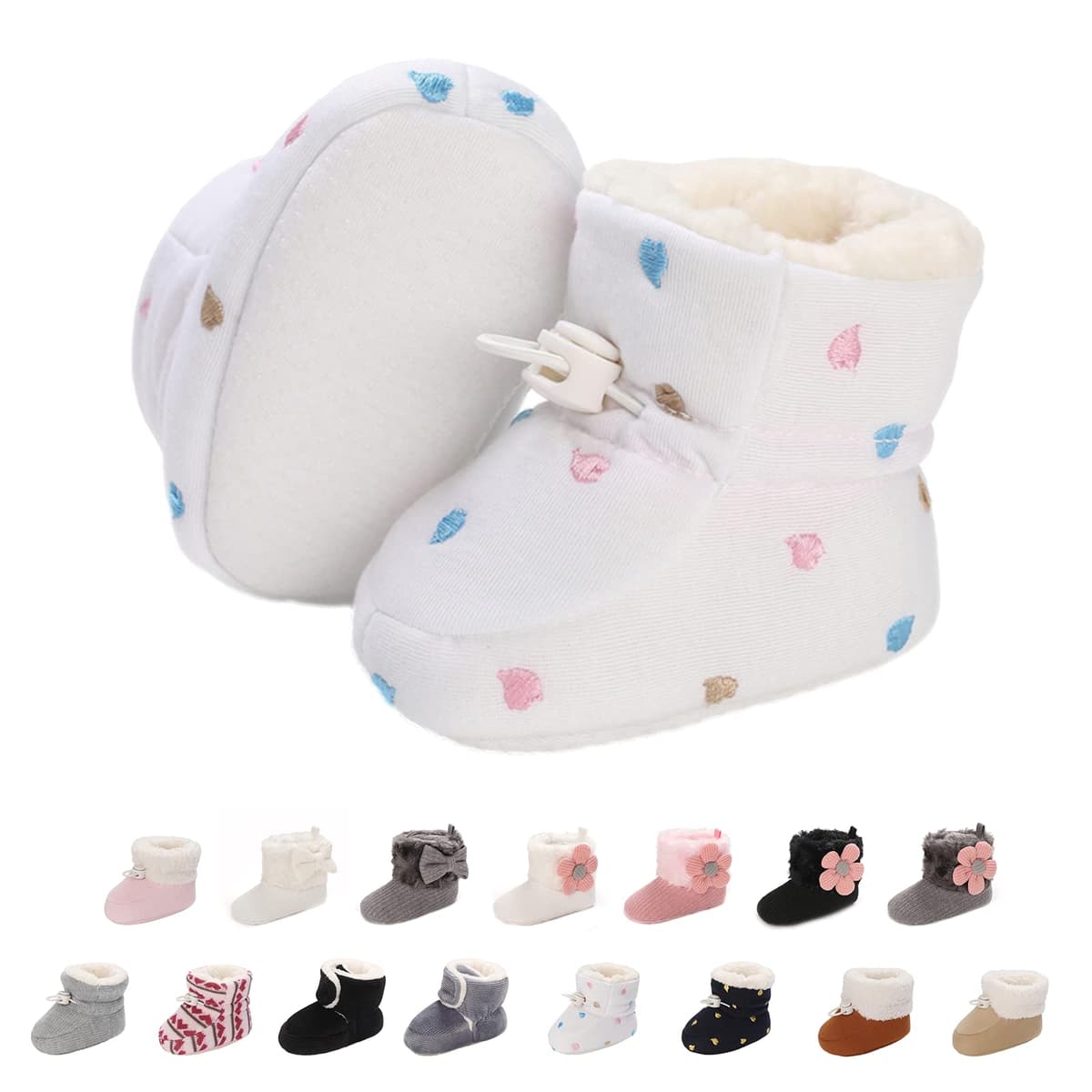 Baby Winter Warm Fleece Bootie, Newborn Non-Slip Soft Sole Winter Shoes Sock Shoes Cute Adjustable Crawling Shoes Prewalker Boots for Girls Boys Toddler 0-18 Months — view 18