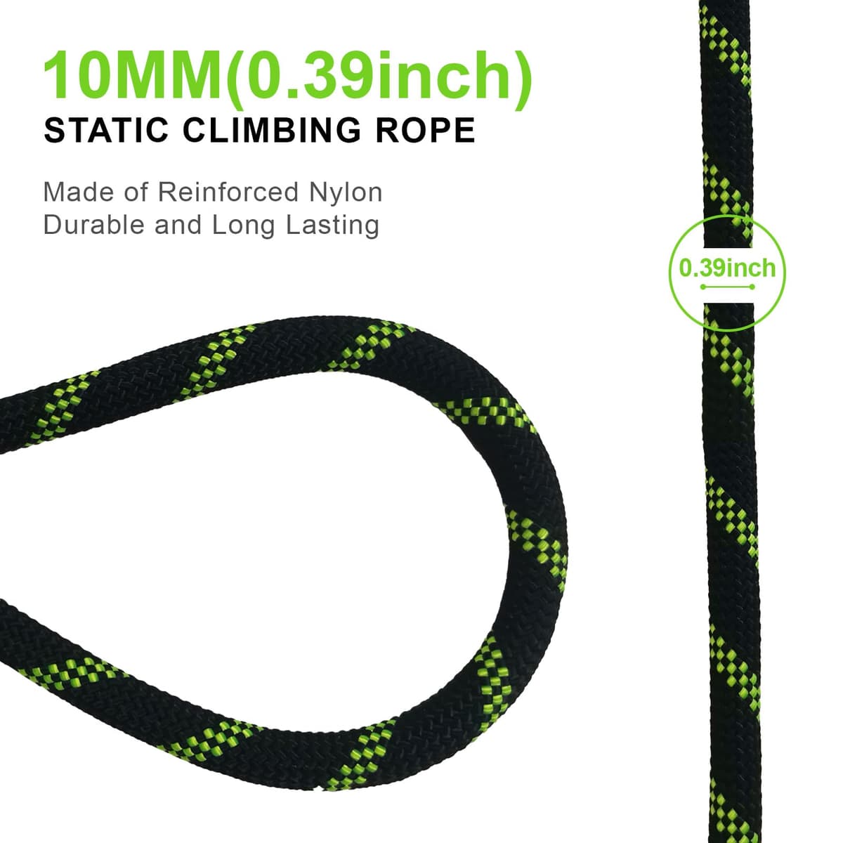 Cuerda de Escalada 10mm Cuerda Estática de 20m para Rescate de Alturas Cuerda de Paracaídas Senderismo Exterior Montañismo Deporte Camping Alta UIAA Fluorescente Negro — view 2