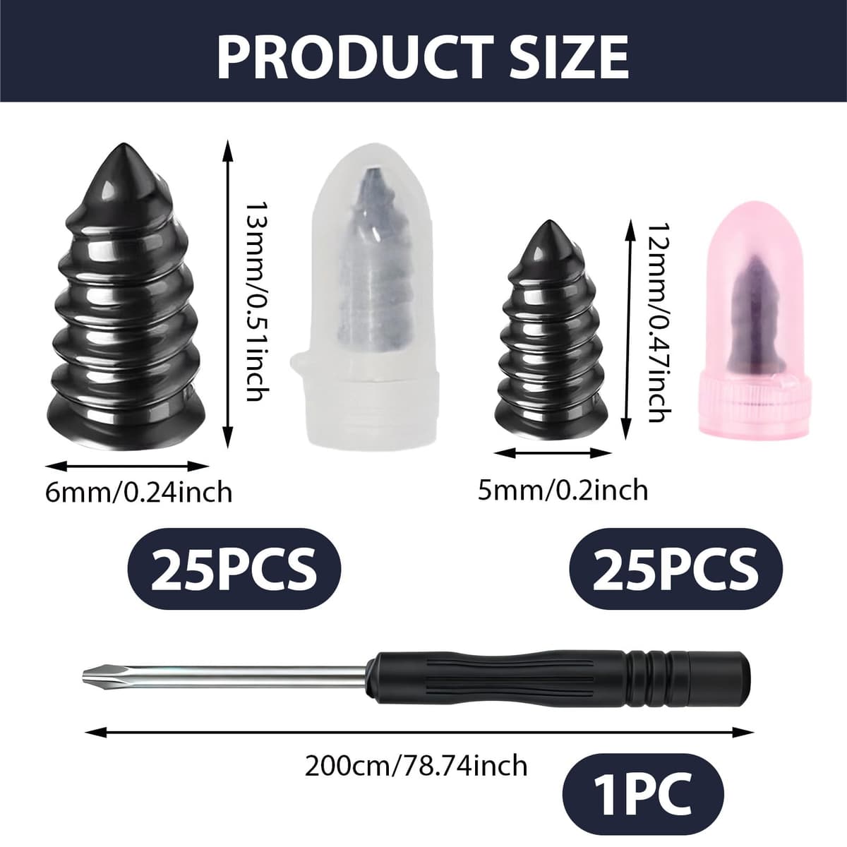 50 Pieces Car Puncture Repair Kit, Rubber Nails for Vacuum Tires with Screwdriver, Tyre Repair for Car, Motorcycle, Bicycle, Truck (25S + 25L) — view 2